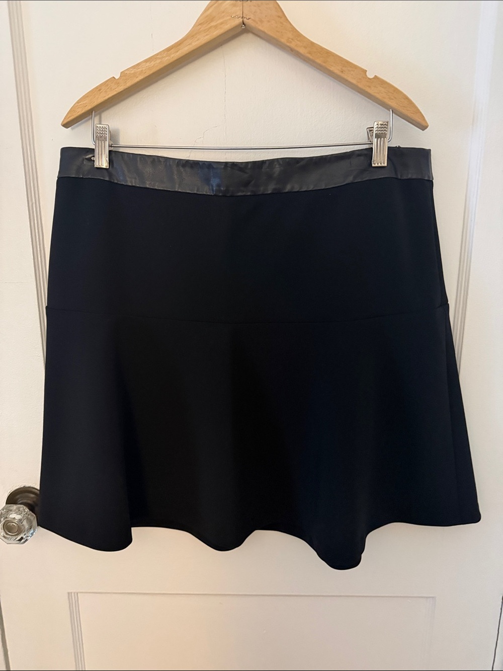 Ann Taylor Black Skater Skirt with Faux Leather Trim